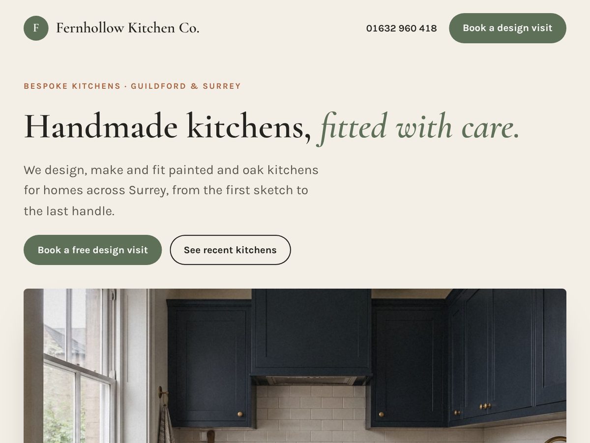 After: the same business with a modern website, large photography and a clear booking button