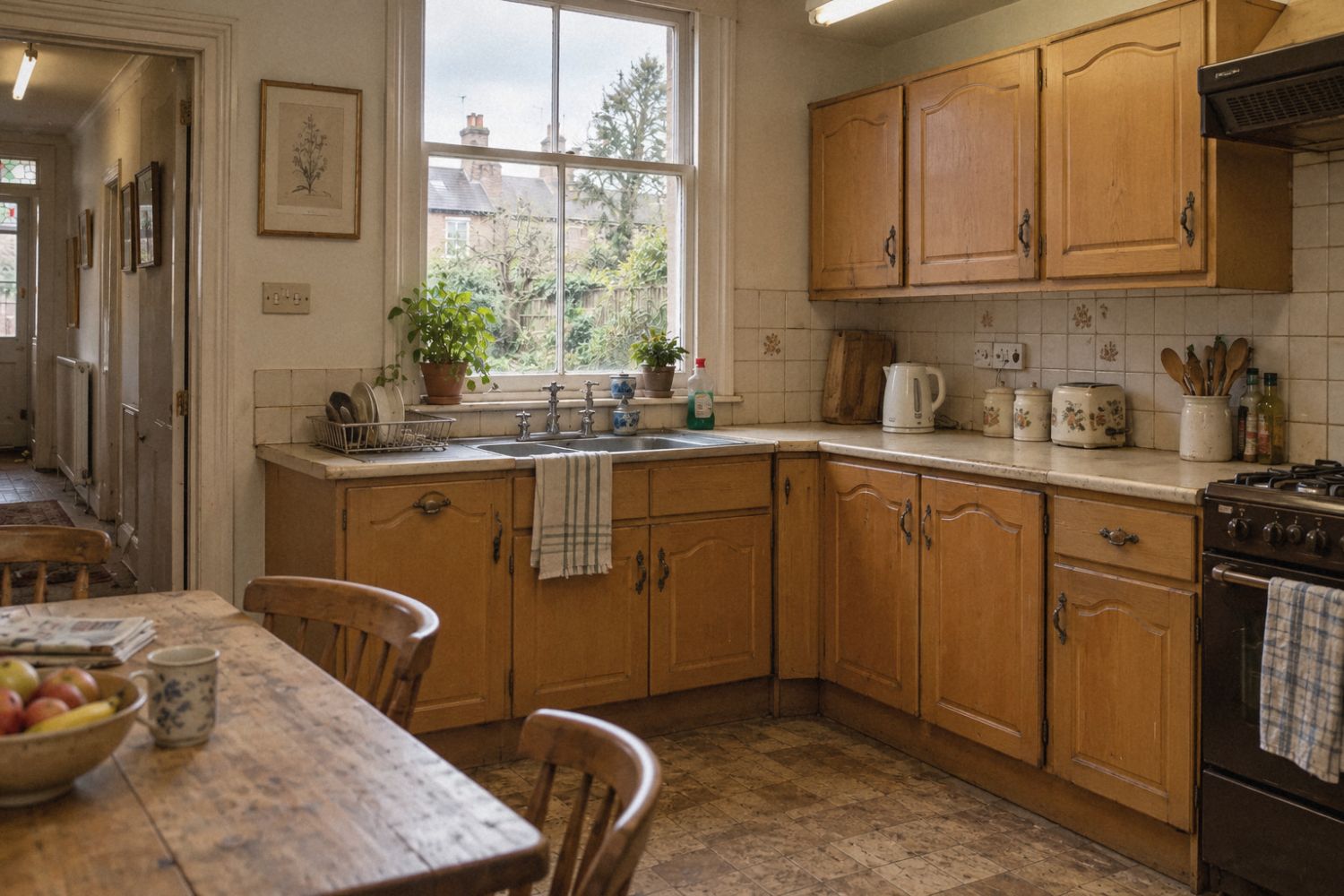 Before: A dated 1990s pine kitchen